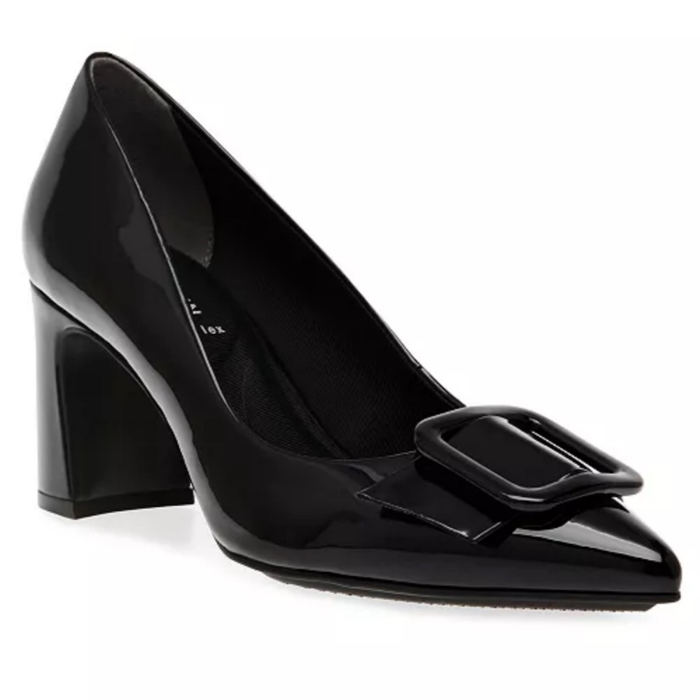 Anne Klein Black Patent Block Heel Pumps with Buckle - Picture 2 of 7